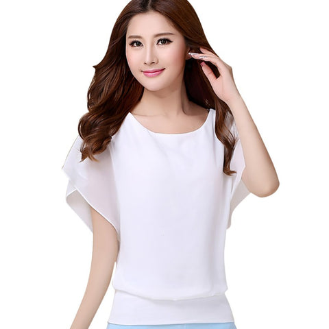 Casual Shirt New Fashion 2022 Womens Tops Famale Summer Chiffon Blouse Plus Size Ruffle Batwing Short Sleeve O-neck S-5XL