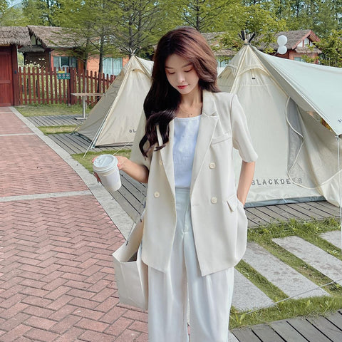 Casual Short-Sleeved Blazer Women NICE Summer Solid Color Loose Suit Jacket Female Korean Clothing