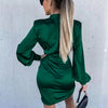 Casual Slim Bandage Bodycon Mini Dress Autumn Turtleneck Draped Satin Party Dress Women Spring Solid Long Sleeve Office Dresses