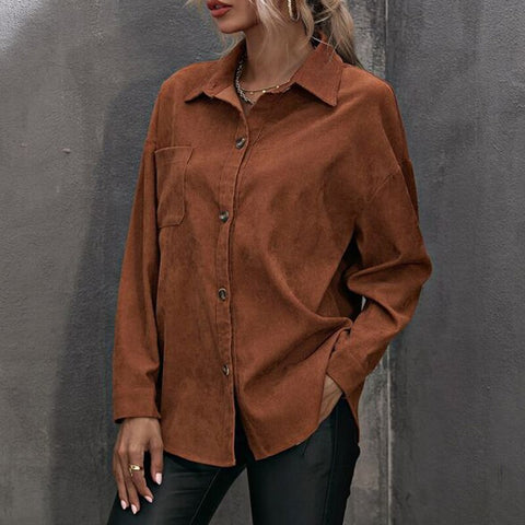 Casual Slim Women Shirts Autumn Collar Blouse Long Sleeve Buttons Solid Corduroy Shirt Women Tops Streetwear