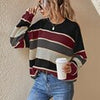Casual Striped Women Pullover Autumn Winter Loose Knitted Sweater Vintage Long Sleeve Knitwear Female O Neck Jumpers Streetwear
