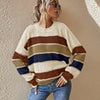 Casual Striped Women Pullover Autumn Winter Loose Knitted Sweater Vintage Long Sleeve Knitwear Female O Neck Jumpers Streetwear