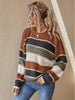 Casual Striped Women Pullover Autumn Winter Loose Knitted Sweater Vintage Long Sleeve Knitwear Female O Neck Jumpers Streetwear