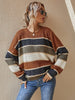 Casual Striped Women Pullover Autumn Winter Loose Knitted Sweater Vintage Long Sleeve Knitwear Female O Neck Jumpers Streetwear