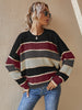 Casual Striped Women Pullover Autumn Winter Loose Knitted Sweater Vintage Long Sleeve Knitwear Female O Neck Jumpers Streetwear
