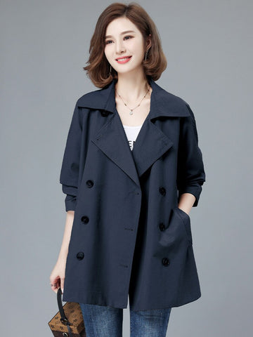 Casual Suit Collar Trench Coat Women Coat Spring Autumn Double Breasted Windbreaker Khaki Short Outerwear Female Clothing