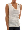 Casual Summer Women T-shirt Button Tank Tops Cowl Neck Sleeveless Slim Shirt Sheath Fashion Women T Shirts