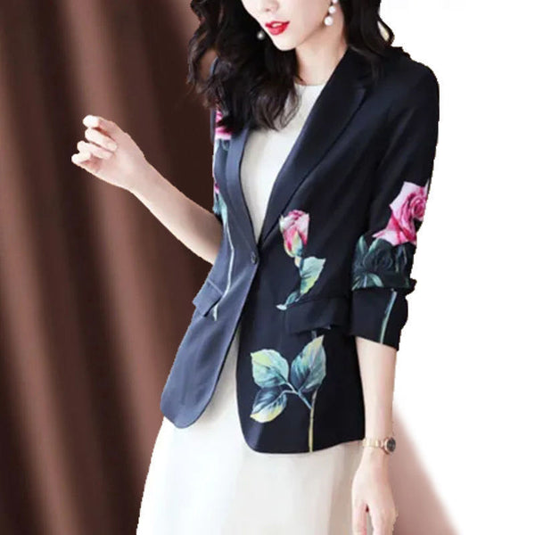Casual Turn-down Collar Button Printing Blazer Women's Clothing 2023 Autumn Office Lady Coat All-match Suits