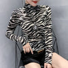 Casual Turtleneck Women Cool Streetwear Women Blouse Zebra Stripe Slim Women Shirts Long Sleeve Shirt Blouses 11369
