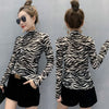 Casual Turtleneck Women Cool Streetwear Women Blouse Zebra Stripe Slim Women Shirts Long Sleeve Shirt Blouses 11369