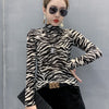 Casual Turtleneck Women Cool Streetwear Women Blouse Zebra Stripe Slim Women Shirts Long Sleeve Shirt Blouses 11369