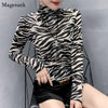 Casual Turtleneck Women Cool Streetwear Women Blouse Zebra Stripe Slim Women Shirts Long Sleeve Shirt Blouses 11369
