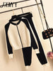 Casual Two-Piece Sweater Cardigan Jacket Women Autumn Womens Knitted Suit Baseball Sports Zip Top And Pants Set