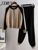 Casual Two-Piece Sweater Cardigan Jacket Women Autumn Womens Knitted Suit Baseball Sports Zip Top And Pants Set