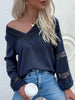 Casual V-Neck Women T-shirt Autumn Lace Patchwork Long Sleeve Tops Female Solid Hollow Out Blouses Vintage Loose Office Shirts