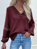 Casual V-Neck Women T-shirt Autumn Lace Patchwork Long Sleeve Tops Female Solid Hollow Out Blouses Vintage Loose Office Shirts