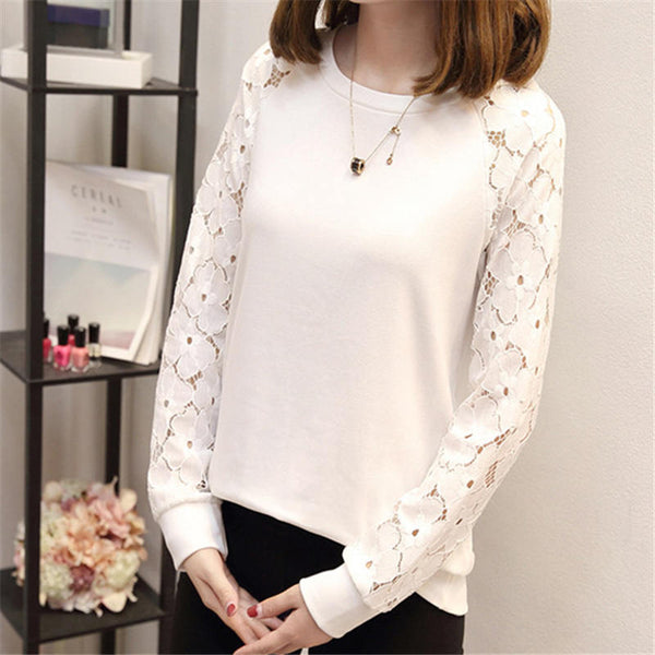 Casual White Lace Blouses Women Tops Long Sleeve 2022 autumn Lady Office Shirts Elegant Blouse Solid Color Blusas B6#