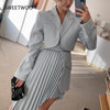 Casual White Two Piece Set For Women Notched Long Sleeve Blazer High Waist Irregular Hem Skirt Female Korean Sets