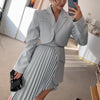 Casual White Two Piece Set For Women Notched Long Sleeve Blazer High Waist Irregular Hem Skirt Female Korean Sets