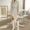 Casual White Two Piece Set For Women Notched Long Sleeve Blazer High Waist Irregular Hem Skirt Female Korean Sets