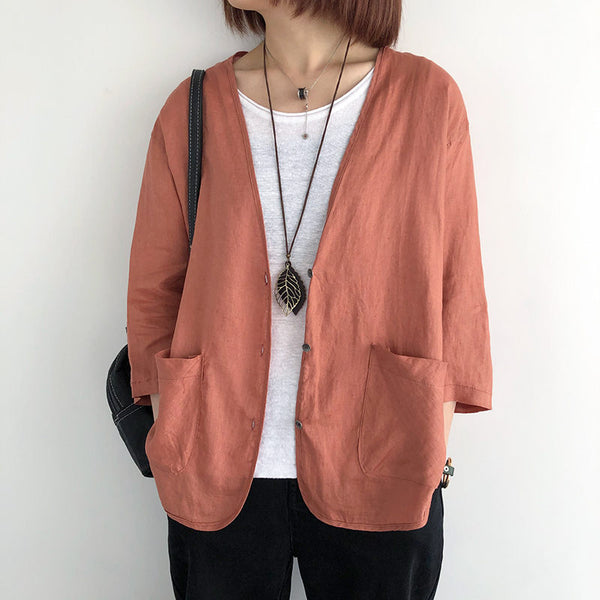 Casual Wild Linen Suit Jacket Korean Women's Summer Thin Coat Top Temperament Cotton and Linen Blazer Shirt Coat K541