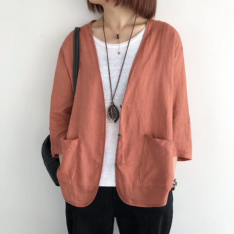 Casual Wild Linen Suit Jacket Korean Women's Summer Thin Coat Top Temperament Cotton and Linen Blazer Shirt Coat K541