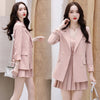 Casual Women Blazer Three Pieces Set 2023 Spring Autumn Korean Office Lady Work Clothing Graceful Black Coat Sling Skirt Outfits