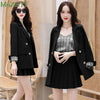 Casual Women Blazer Three Pieces Set 2023 Spring Autumn Korean Office Lady Work Clothing Graceful Black Coat Sling Skirt Outfits