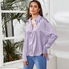 Casual Women Blouse Summer Satin Silk Button Down Shirt Long Sleeve Elegant Office Lady Tops Female Loose Solid Shirts