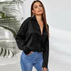 Casual Women Blouse Summer Satin Silk Button Down Shirt Long Sleeve Elegant Office Lady Tops Female Loose Solid Shirts