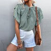 Casual Women Blouses Summer V-neck Printed T Shirts Ladies Ruffles Sleeve Leopard Tops Loose Lace Up Office T-shirt Blusas Mujer
