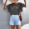 Casual Women Blouses Summer V-neck Printed T Shirts Ladies Ruffles Sleeve Leopard Tops Loose Lace Up Office T-shirt Blusas Mujer