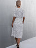 Casual Women Chiffon Dress V Neck Side Wrap Midi Dress Summer Polka Dot Dress Female Puff Sleeve Boho A-line Split Dress