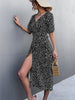 Casual Women Chiffon Dress V Neck Side Wrap Midi Dress Summer Polka Dot Dress Female Puff Sleeve Boho A-line Split Dress