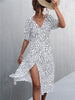 Casual Women Chiffon Dress V Neck Side Wrap Midi Dress Summer Polka Dot Dress Female Puff Sleeve Boho A-line Split Dress