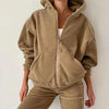 Casual Women Tracksuit Autumn Winter Fleece Hoodie Two Piece Sets Hooded Zipper Outerwear And Harem Pant Suit Streetwear