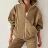 Casual Women Tracksuit Autumn Winter Fleece Hoodie Two Piece Sets Hooded Zipper Outerwear And Harem Pant Suit Streetwear