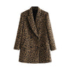 Casual Women's Temperament Leopard Print Jacket Female Autumn and Winter Mid-length Ladies Suit Double Breasted Blazer