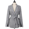 Casual Work Women Gray Plaid Office Lady Blazer Jacket Fashion Bow Sashes Split Sleeve Femme Elegant Blazers with Belt Feminino