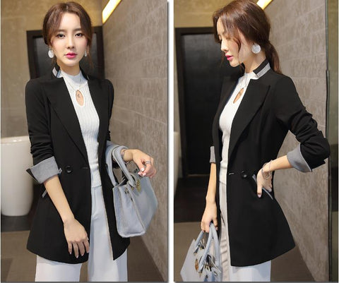 Casual patchwork slim medium-long blazer women plus size 2colors 2022 spring new arrivals