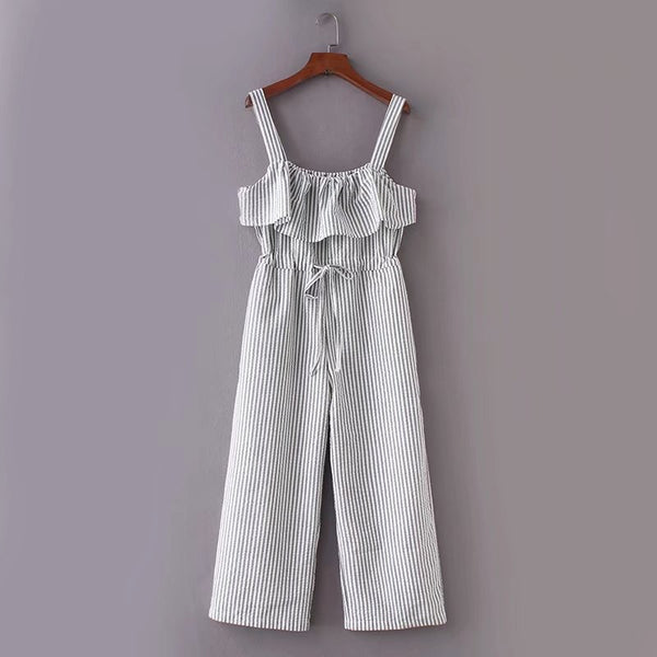 Casual women Laminated ruffles Striped Sling Siamese pants 2022 Summer style Jumpsuits fashion Coveralls trousers P323