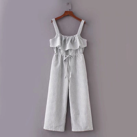 Casual women Laminated ruffles Striped Sling Siamese pants 2022 Summer style Jumpsuits fashion Coveralls trousers P323