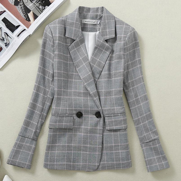 Casual women suits blazer Lady office suits blazer gray formal jackets pocket button suits