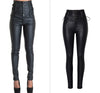 CbuCyi High Waist Women's Clothing PU Leather Pants Skinny Lace Up Moto Biker Long Trousers Female Stretch Coated Denim Pants