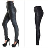 CbuCyi High Waist Women's Clothing PU Leather Pants Skinny Lace Up Moto Biker Long Trousers Female Stretch Coated Denim Pants