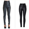 CbuCyi High Waist Women's Clothing PU Leather Pants Skinny Lace Up Moto Biker Long Trousers Female Stretch Coated Denim Pants