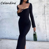 Celandine White Autumn 2022  Winter Sexy Women Long Sleeve Knitted Bodycon Midi Dress Casual Party Club Wrap Sweat Dress