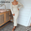 Celandine White Autumn 2022  Winter Sexy Women Long Sleeve Knitted Bodycon Midi Dress Casual Party Club Wrap Sweat Dress