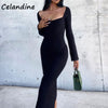 Celandine White Autumn 2022  Winter Sexy Women Long Sleeve Knitted Bodycon Midi Dress Casual Party Club Wrap Sweat Dress