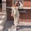Celandine White Autumn 2022  Winter Sexy Women Long Sleeve Knitted Bodycon Midi Dress Casual Party Club Wrap Sweat Dress